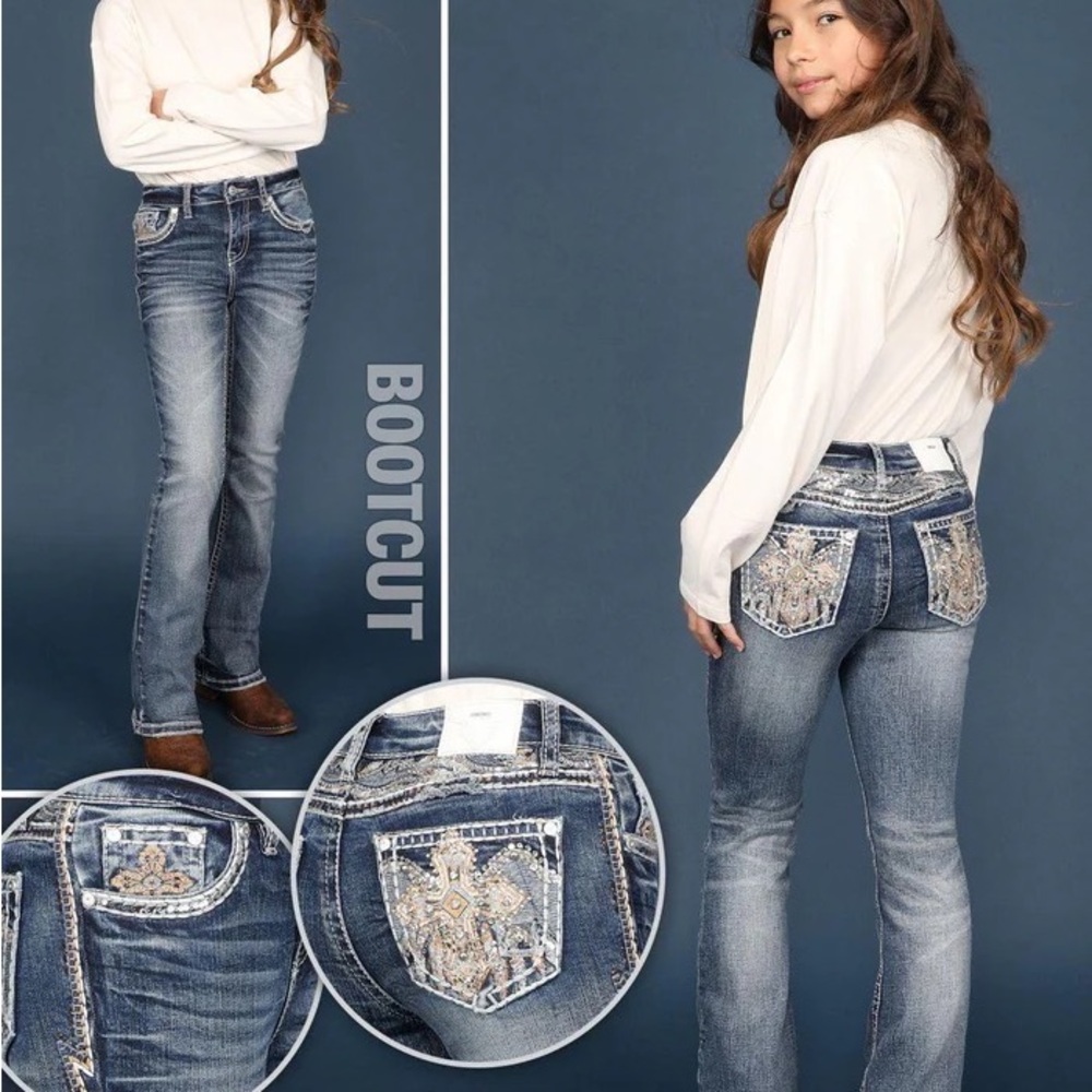Girls' Blue Embellished Bootcut Jeans - Brand